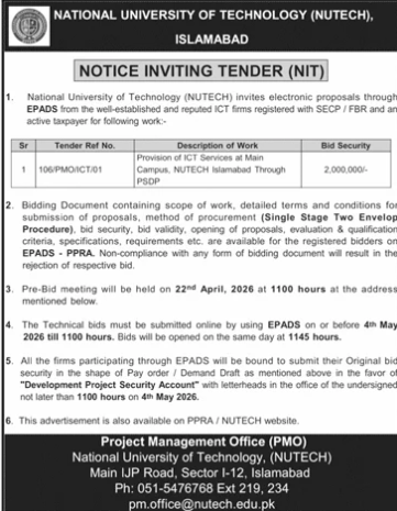 Provision of ICT Services at Main Campus, NUTECH Islamabad - National University of Technology (NUTECH), Islamabad
